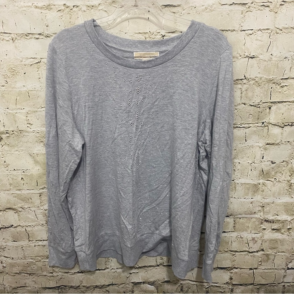 Michael Kors Fray Beaded Soft Pullover Sweatshirt Top
